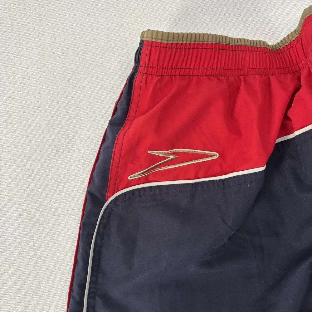 Vintage 90s Shorts Mens Navy Red XL Mesh Liner Swim Trunks Retro Classic Speedo